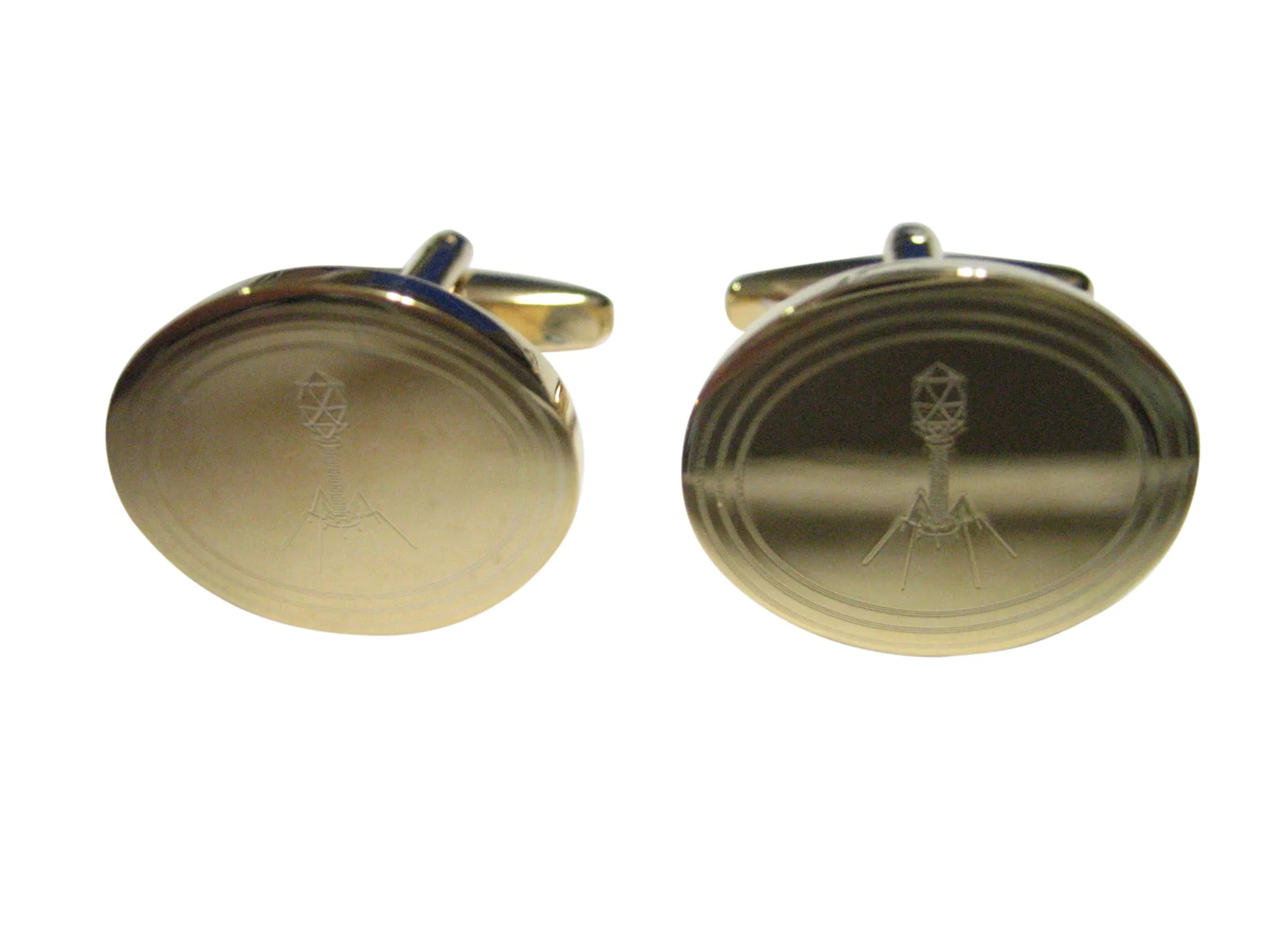 Gold Toned Etched Oval Complex Virus Cufflinks