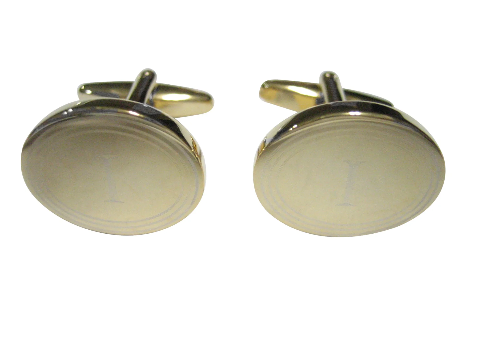 Gold Toned Etched Oval Letter I Monogram Cufflinks