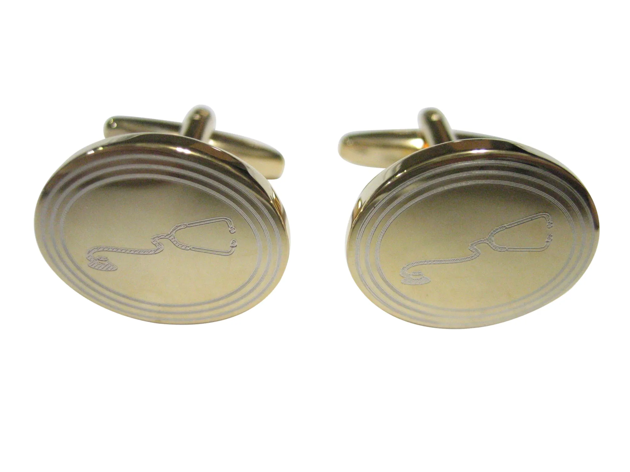 Gold Toned Etched Oval Medical Stethoscope Cufflinks