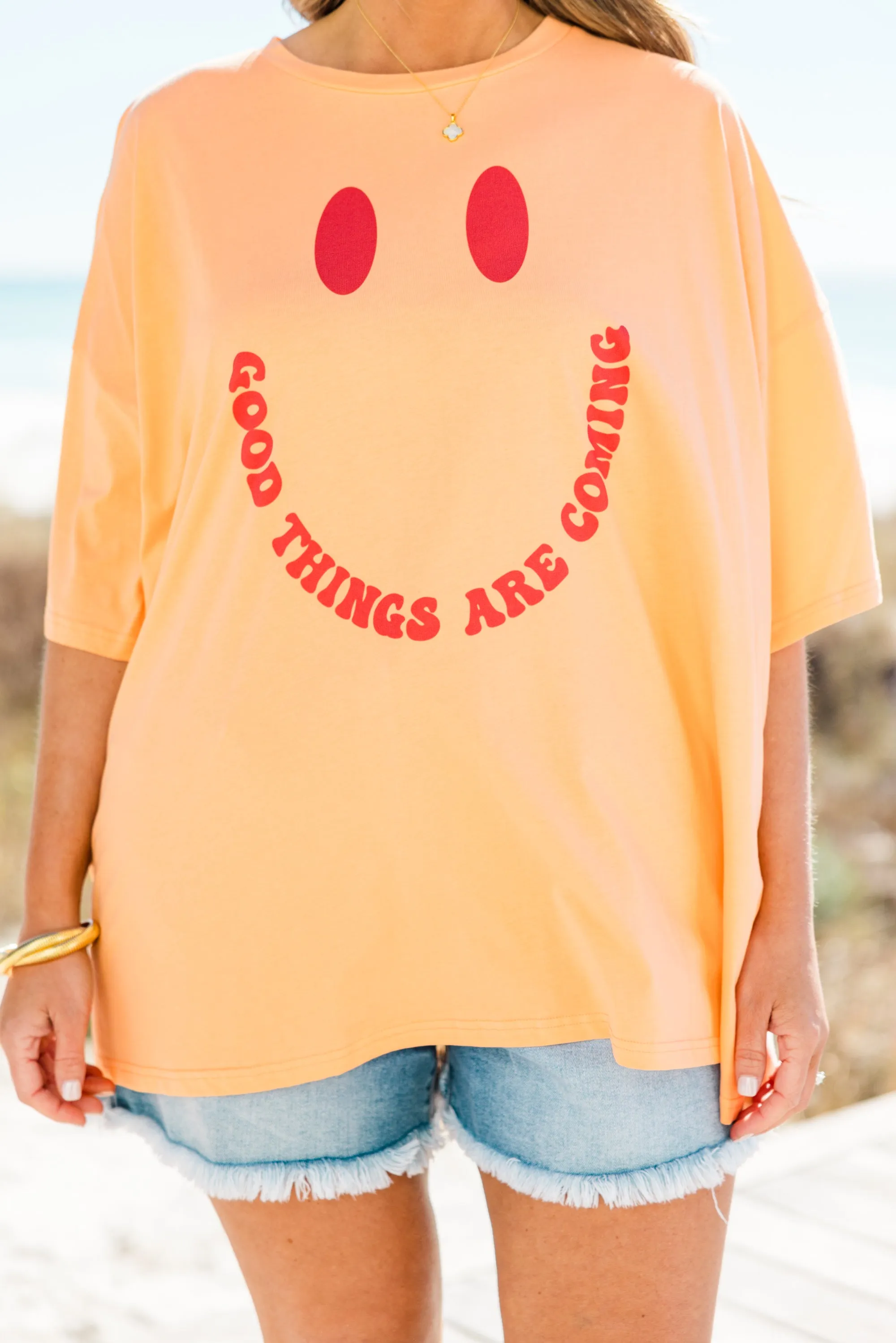 Good Things Boyfriend Tee, Neon Coral