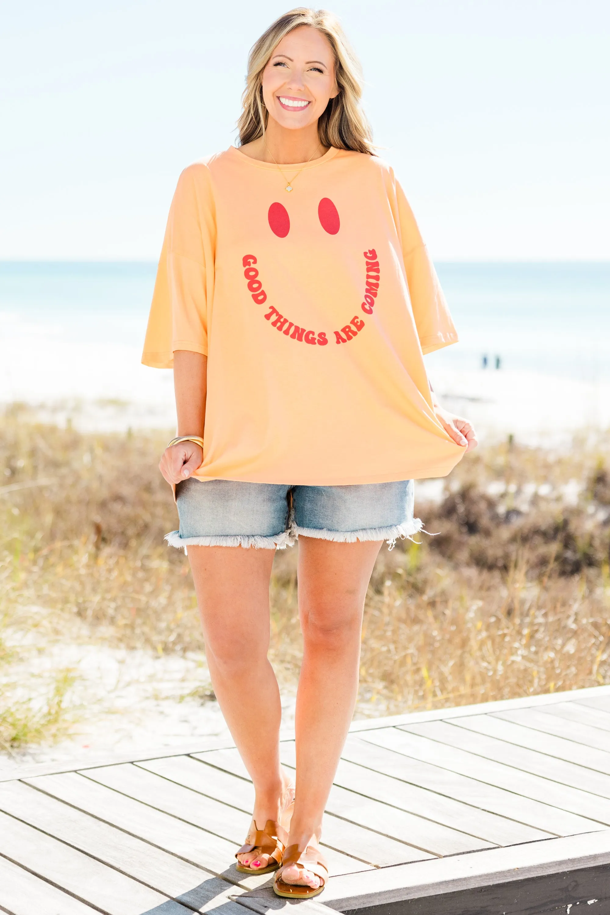 Good Things Boyfriend Tee, Neon Coral