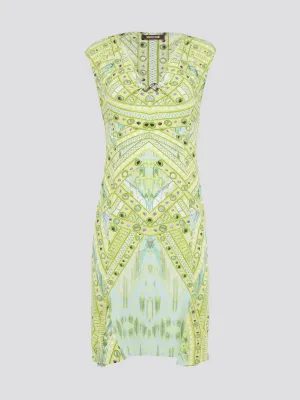 Green Printed Sleeveless Dress