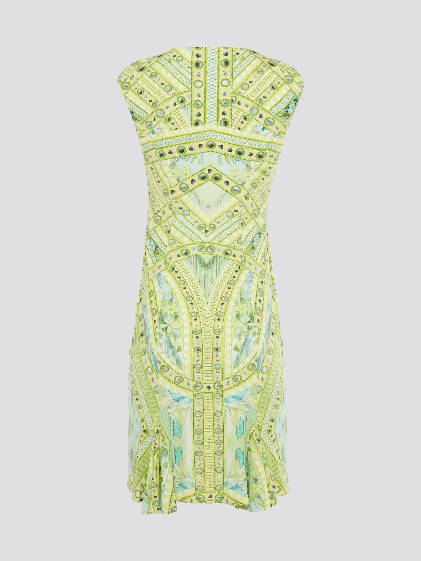 Green Printed Sleeveless Dress