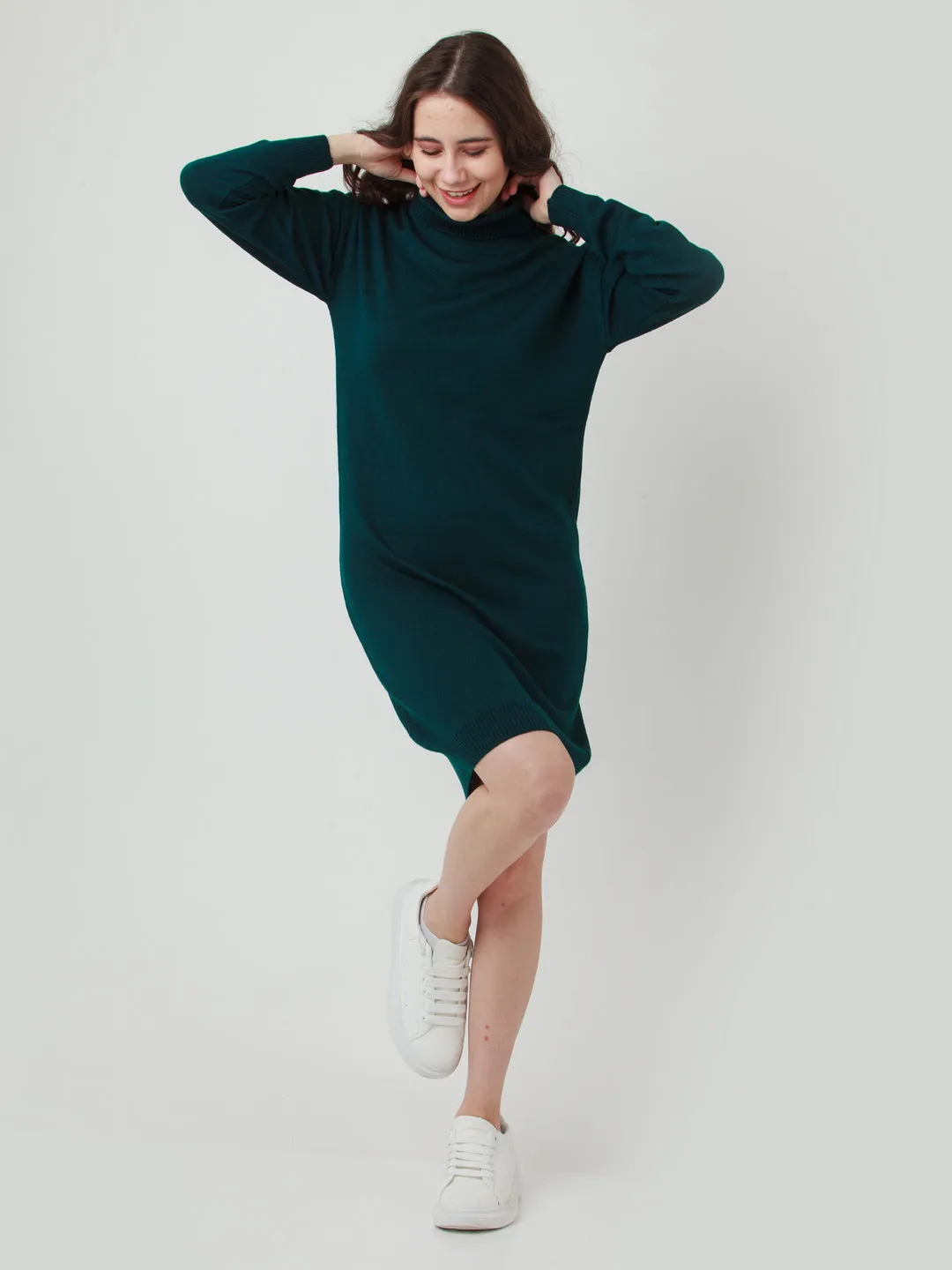 Green Solid Oversized Sweater