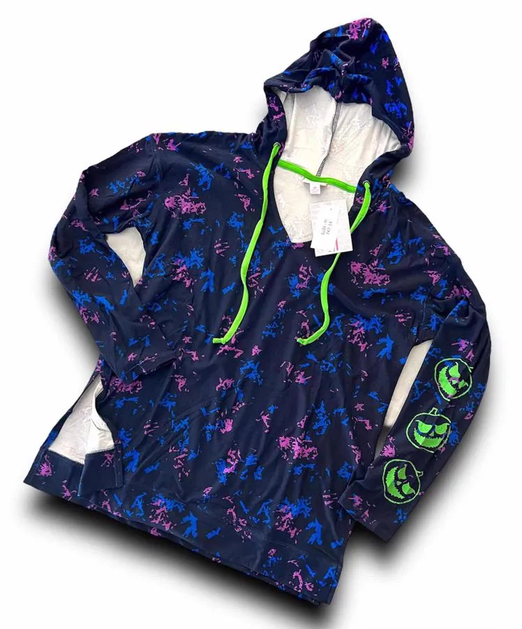 Halloween 2022 - Eliza - Blue Purple Wash with Jack-O-Lanter Sleeve Graphic