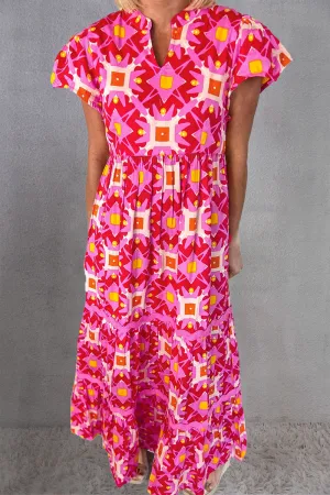 Harmony Printed Notched Cap Sleeve Dress