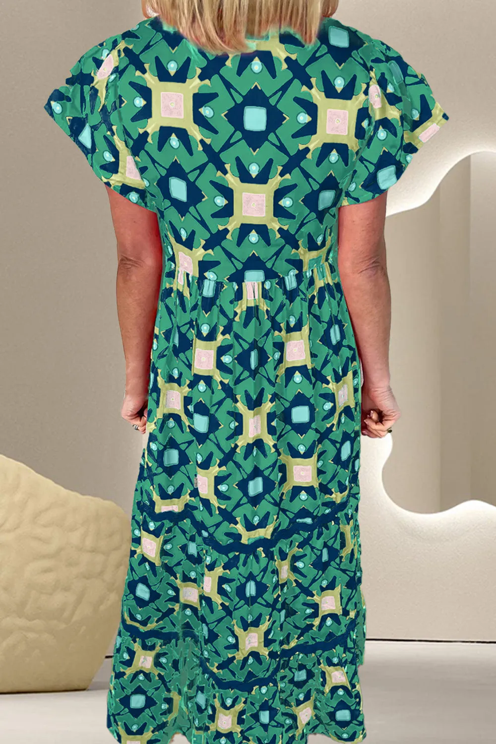 Harmony Printed Notched Cap Sleeve Dress