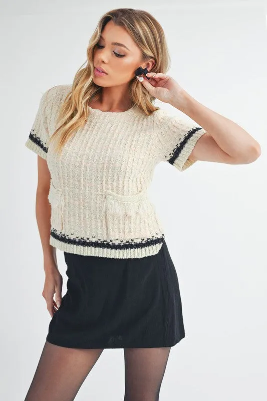 Hazel Blues® |  Aemi   Co Round Neck Short Sleeve Tweed Sweater
