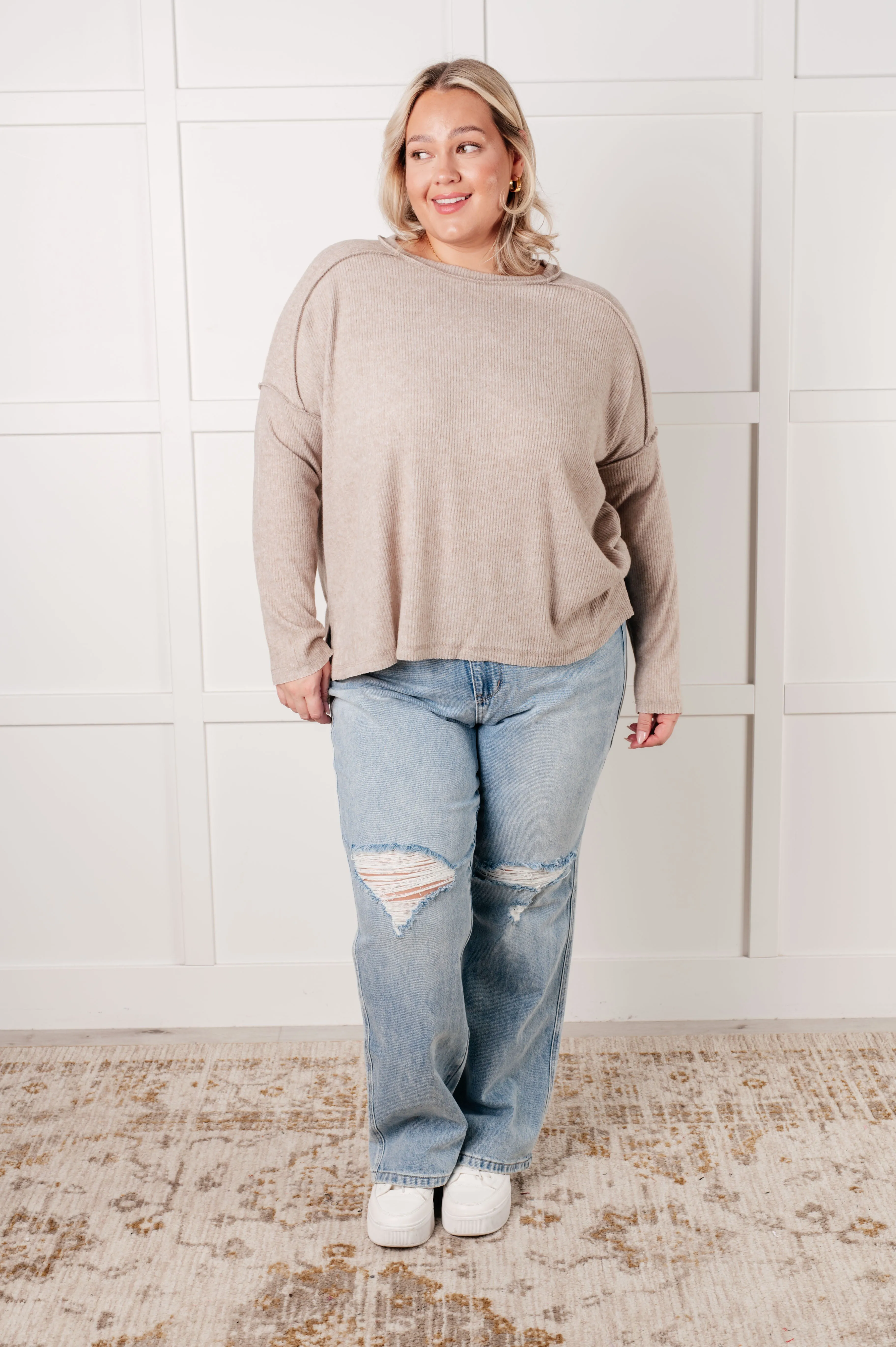 Hazel Blues® |  Simply Basic Ribbed Hacci Sweater in H Mocha