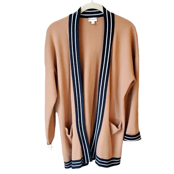 Hem &amp; Thread Camel Black and White Open Front Cardigan M