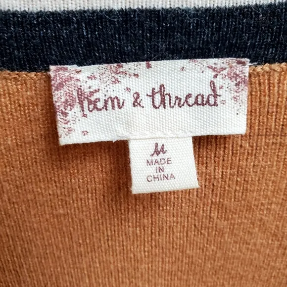 Hem &amp; Thread Camel Black and White Open Front Cardigan M
