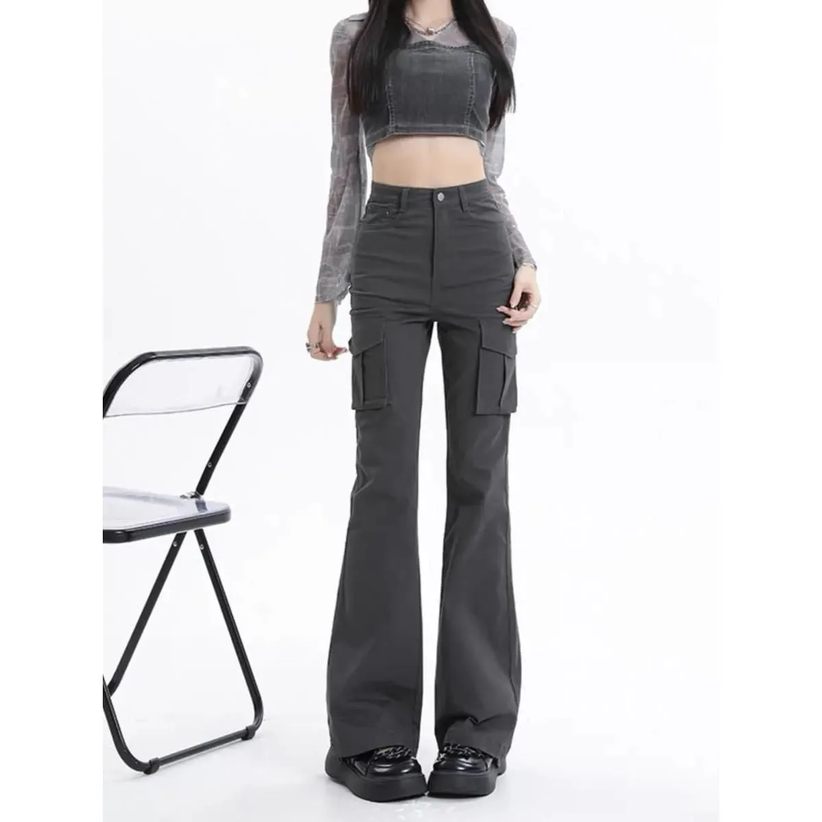 High Waist Slim Chic Cargo Jeans for Women