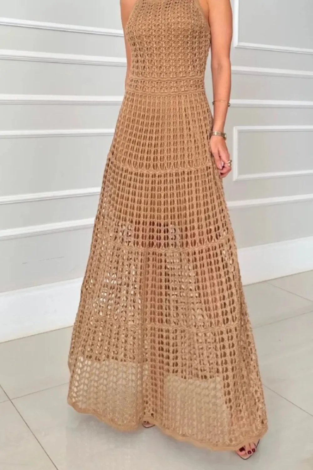 Hollowed-Out Sleeveless Maxi Dress