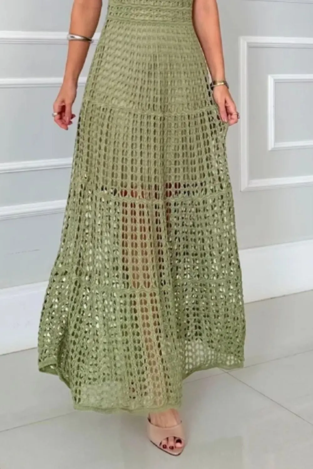 Hollowed-Out Sleeveless Maxi Dress