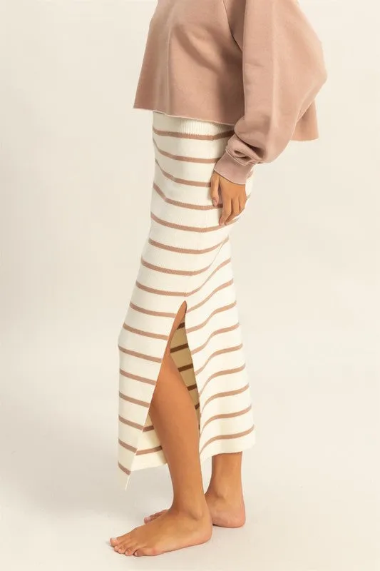 HYFVE Side Slit Striped Bodycon Sweater Skirt