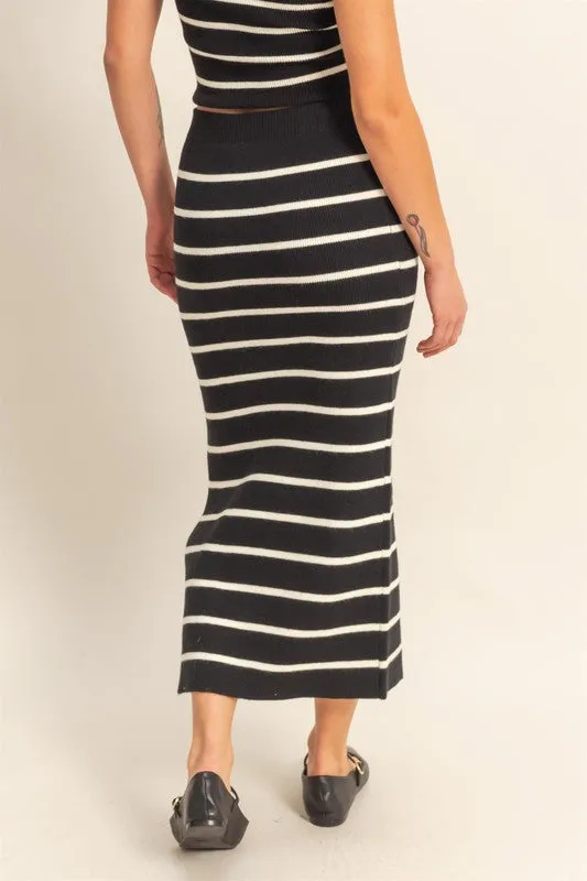 HYFVE Side Slit Striped Bodycon Sweater Skirt
