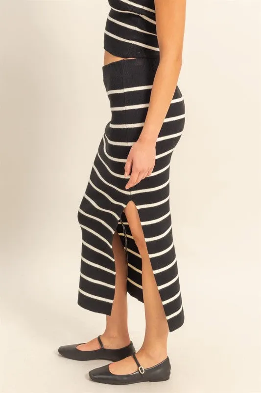HYFVE Side Slit Striped Bodycon Sweater Skirt
