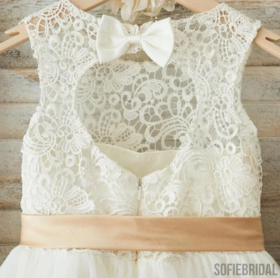 Illusion Lace Top Open Back Lovely Flower Girl Dresses,  Cheap Little Girl Dresses, FG078