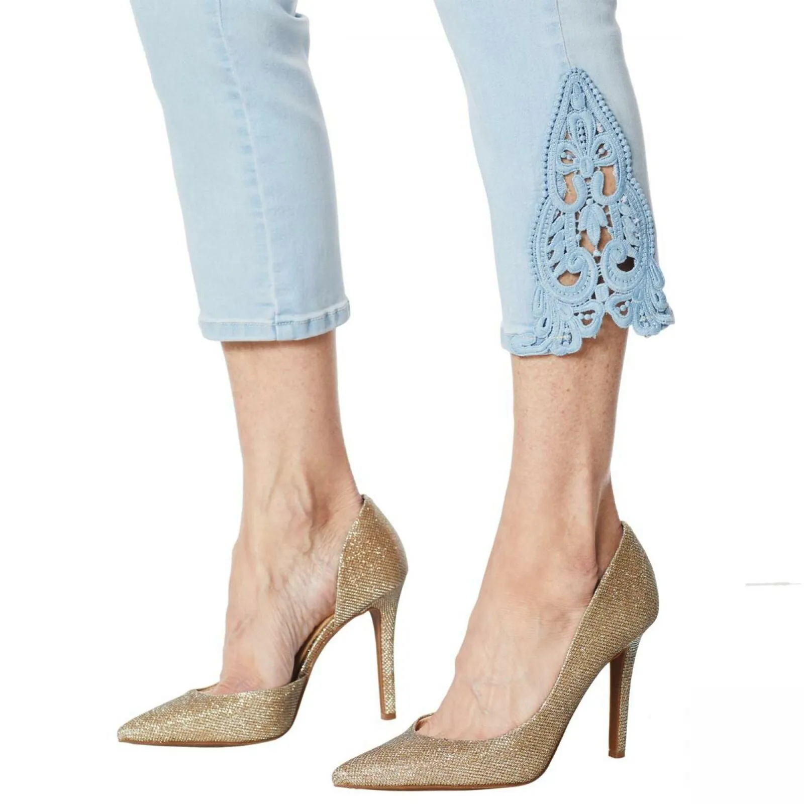 IMAN Women's City Chic 360 Slimming Crop Jeans With Crochet Lace Detail