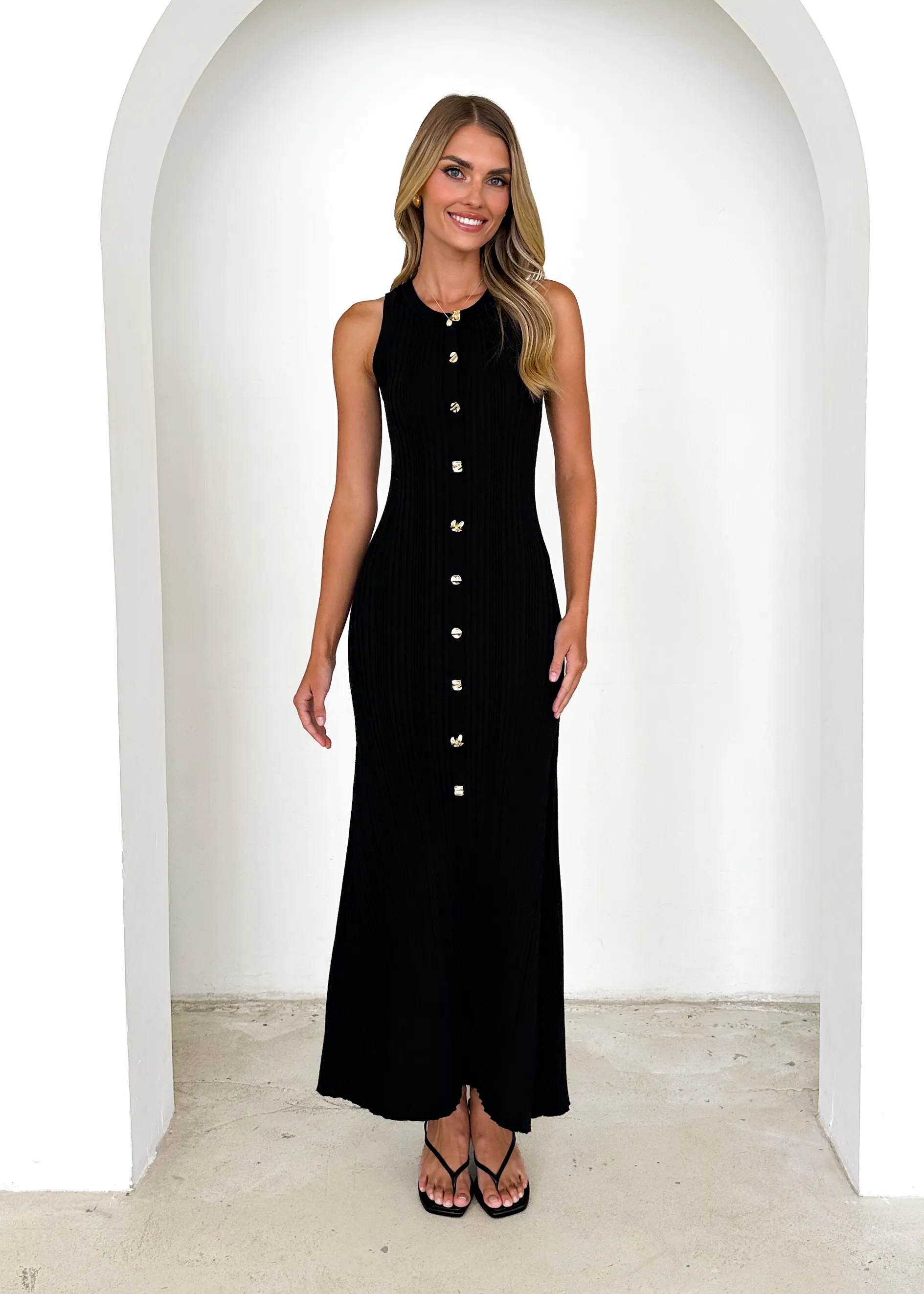 Imperial Knit Midi Dress - Black
