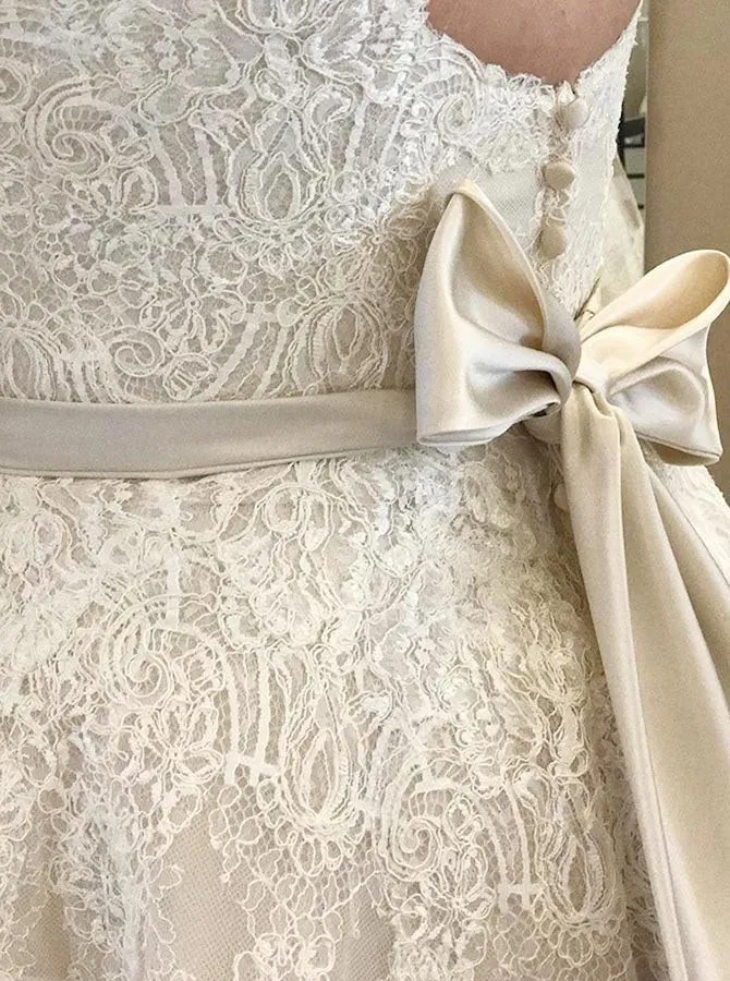 Ivory A-Line Spaghetti Straps Plus Size Wedding Dresses with Lace Appliques OKF94