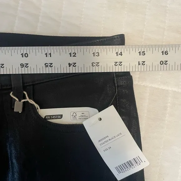 J Brand Selena Coated Cropped Lace Hem Mid-Rise Bootcut Jeans Sz 28 Black Boho