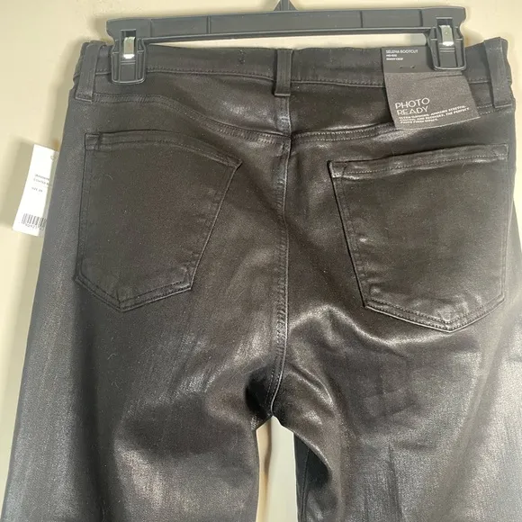 J Brand Selena Coated Cropped Lace Hem Mid-Rise Bootcut Jeans Sz 28 Black Boho