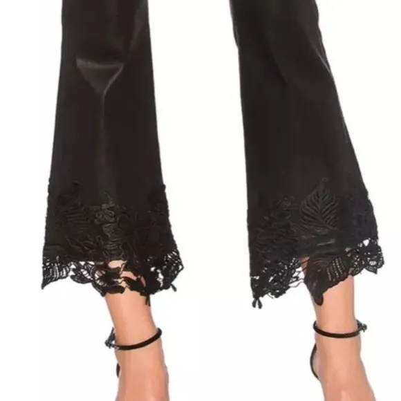 J Brand Selena Coated Cropped Lace Hem Mid-Rise Bootcut Jeans Sz 28 Black Boho