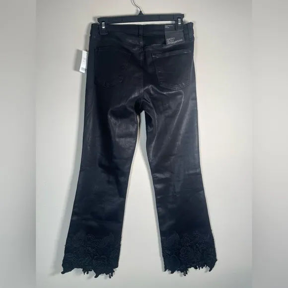 J Brand Selena Coated Cropped Lace Hem Mid-Rise Bootcut Jeans Sz 28 Black Boho