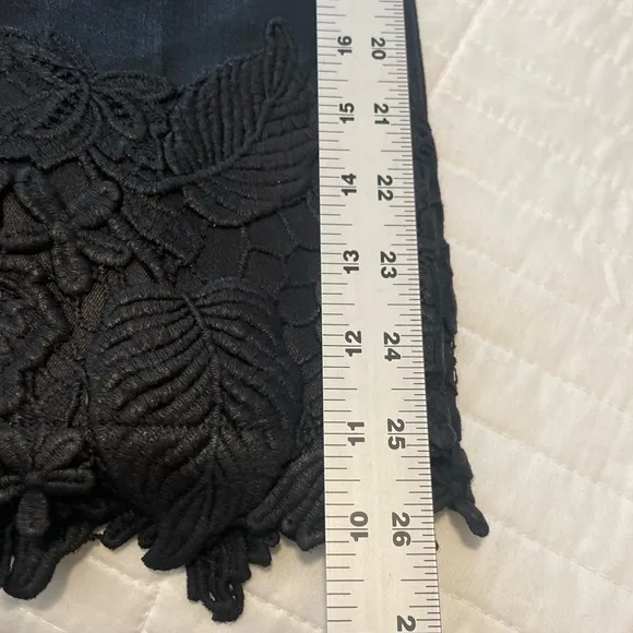 J Brand Selena Coated Cropped Lace Hem Mid-Rise Bootcut Jeans Sz 28 Black Boho