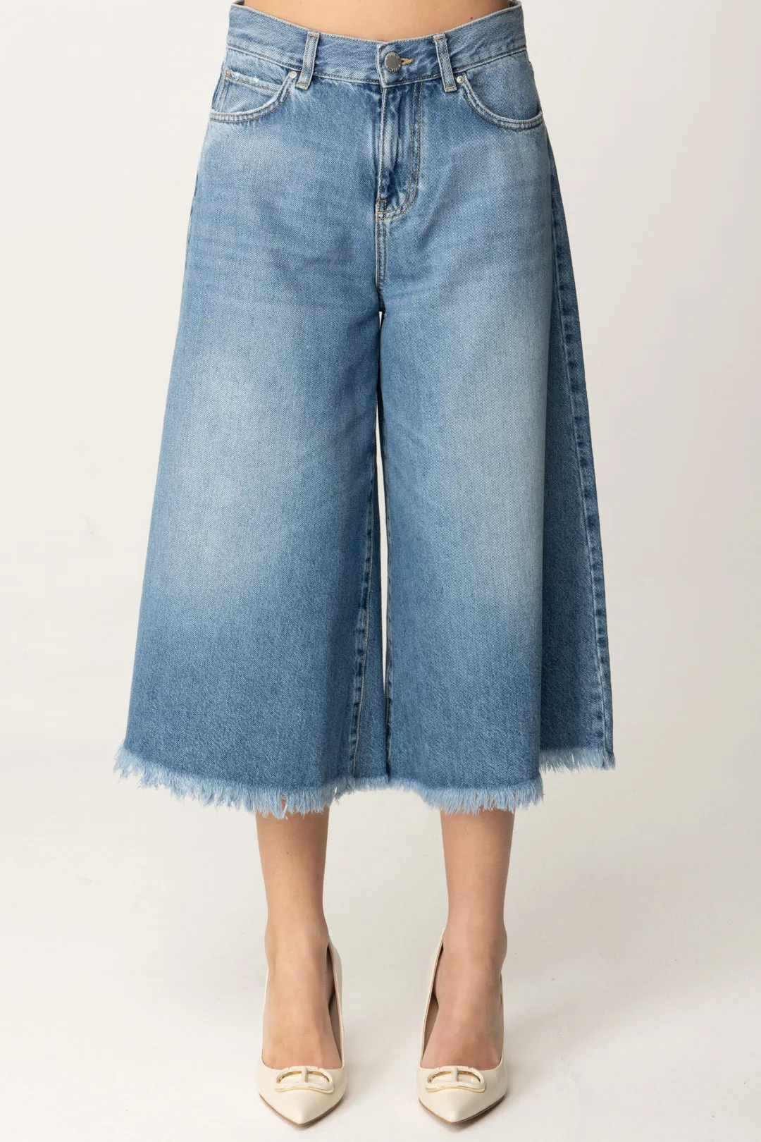 Jeans Culotte con Orlo Sfrangiato