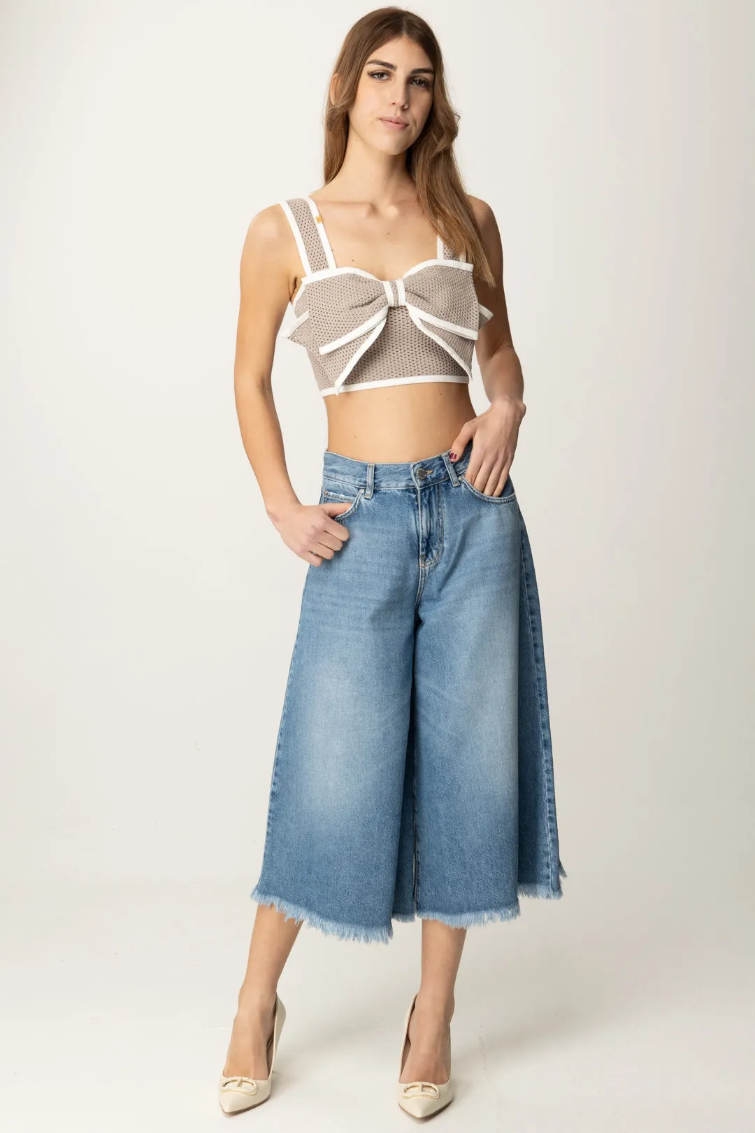 Jeans Culotte con Orlo Sfrangiato