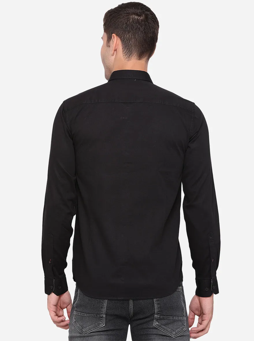 Jet Black Solid Slim Fit Casual Shirt | Greenfibre