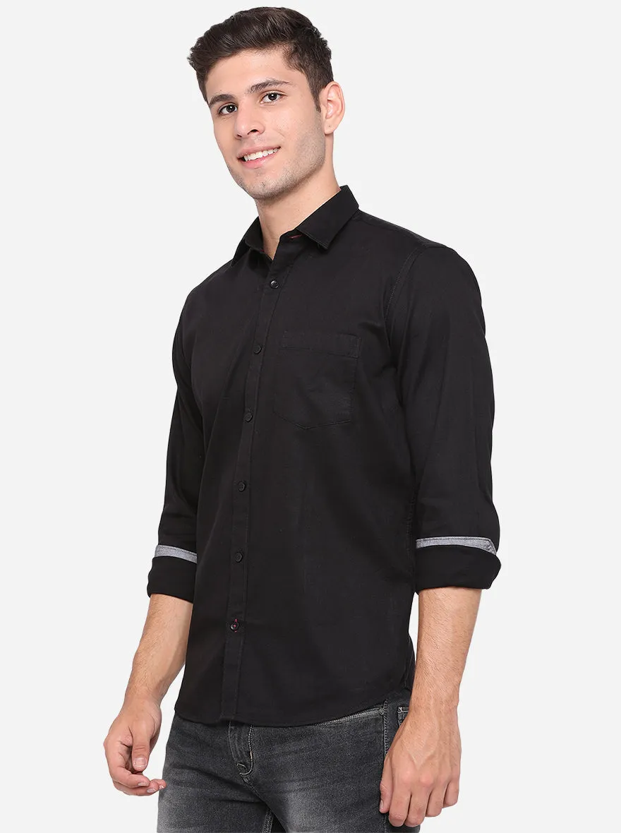 Jet Black Solid Slim Fit Casual Shirt | Greenfibre