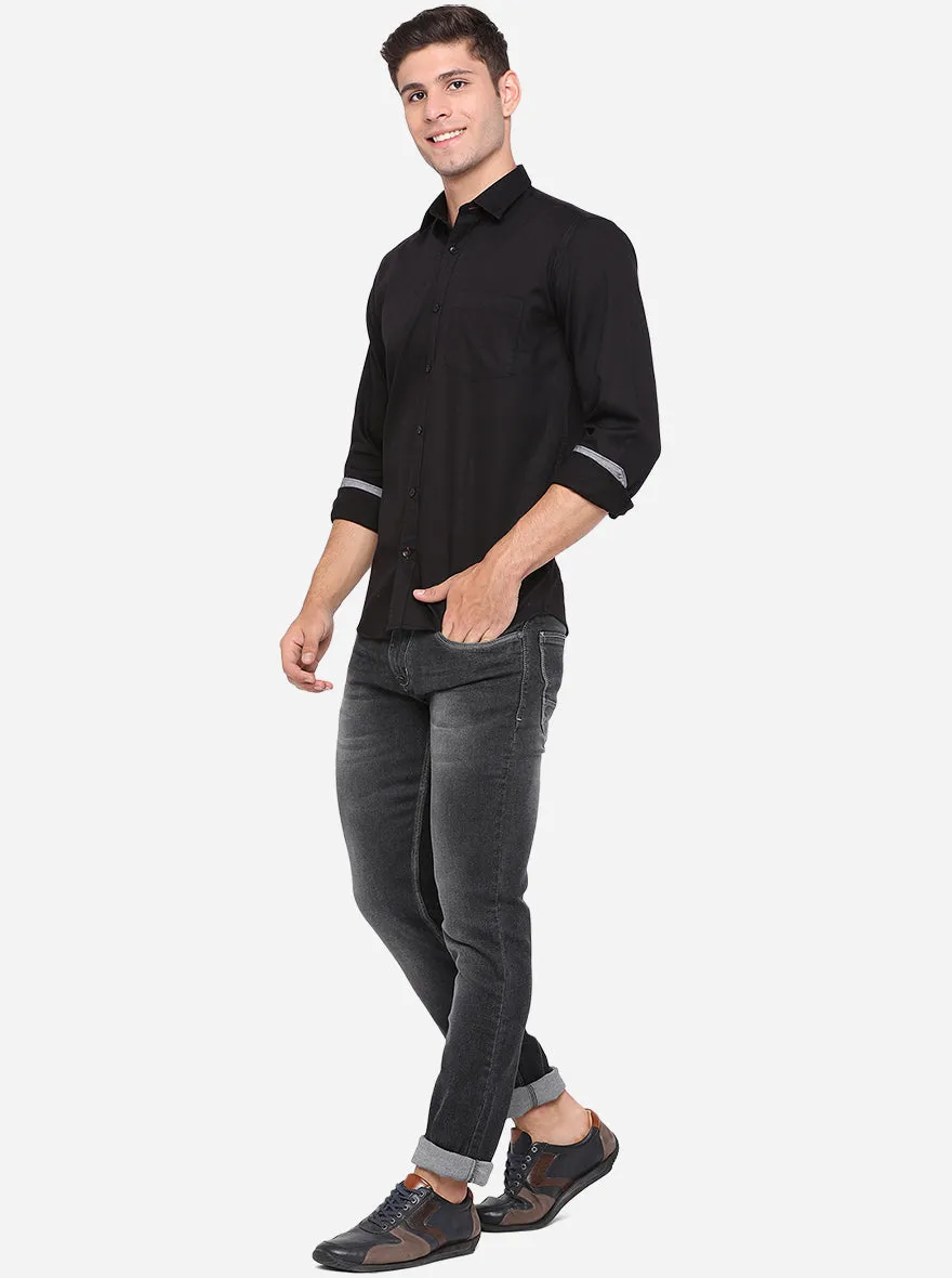 Jet Black Solid Slim Fit Casual Shirt | Greenfibre
