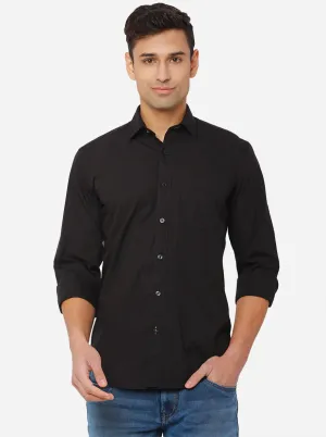 Jet Black Solid Slim Fit Casual Shirt | Greenfibre