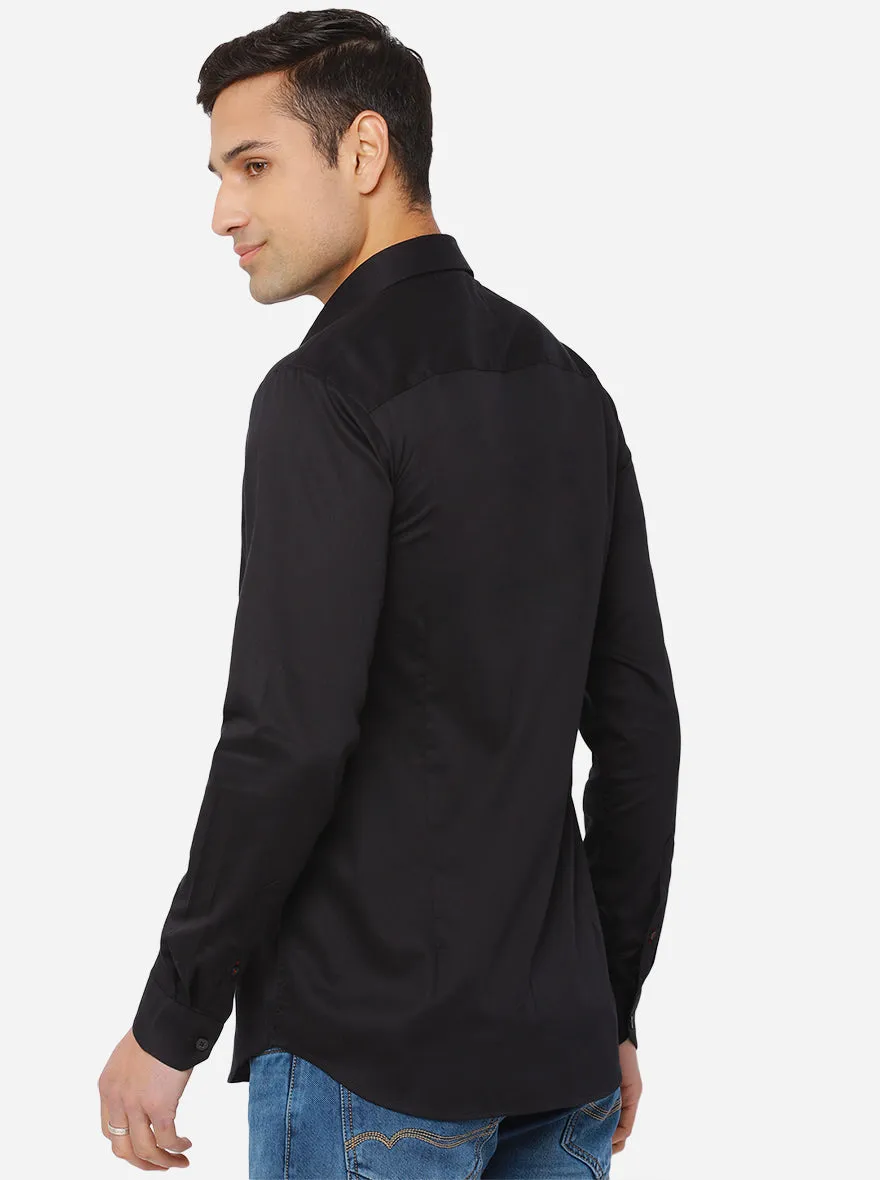 Jet Black Solid Slim Fit Semi Casual Shirt | JadeBlue