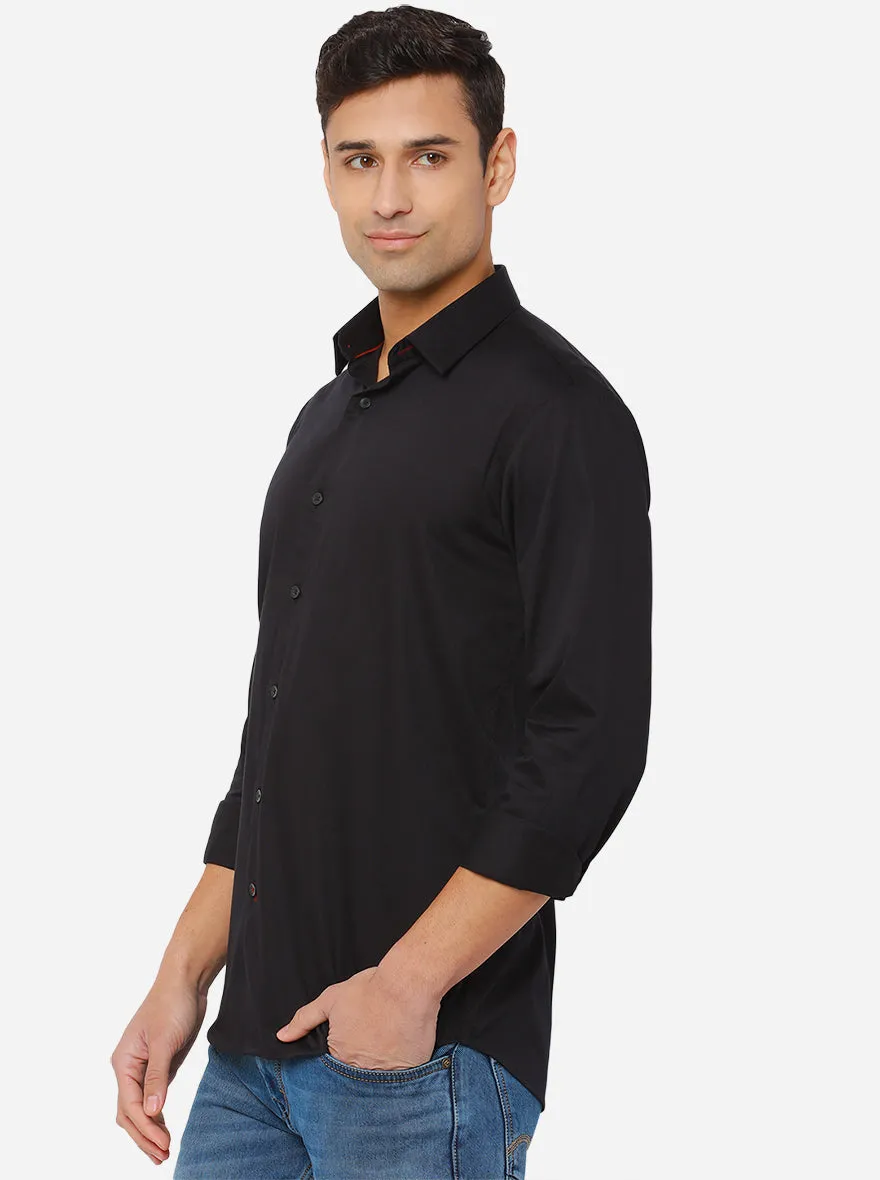 Jet Black Solid Slim Fit Semi Casual Shirt | JadeBlue