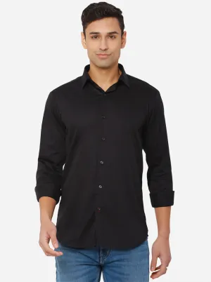Jet Black Solid Slim Fit Semi Casual Shirt | JadeBlue