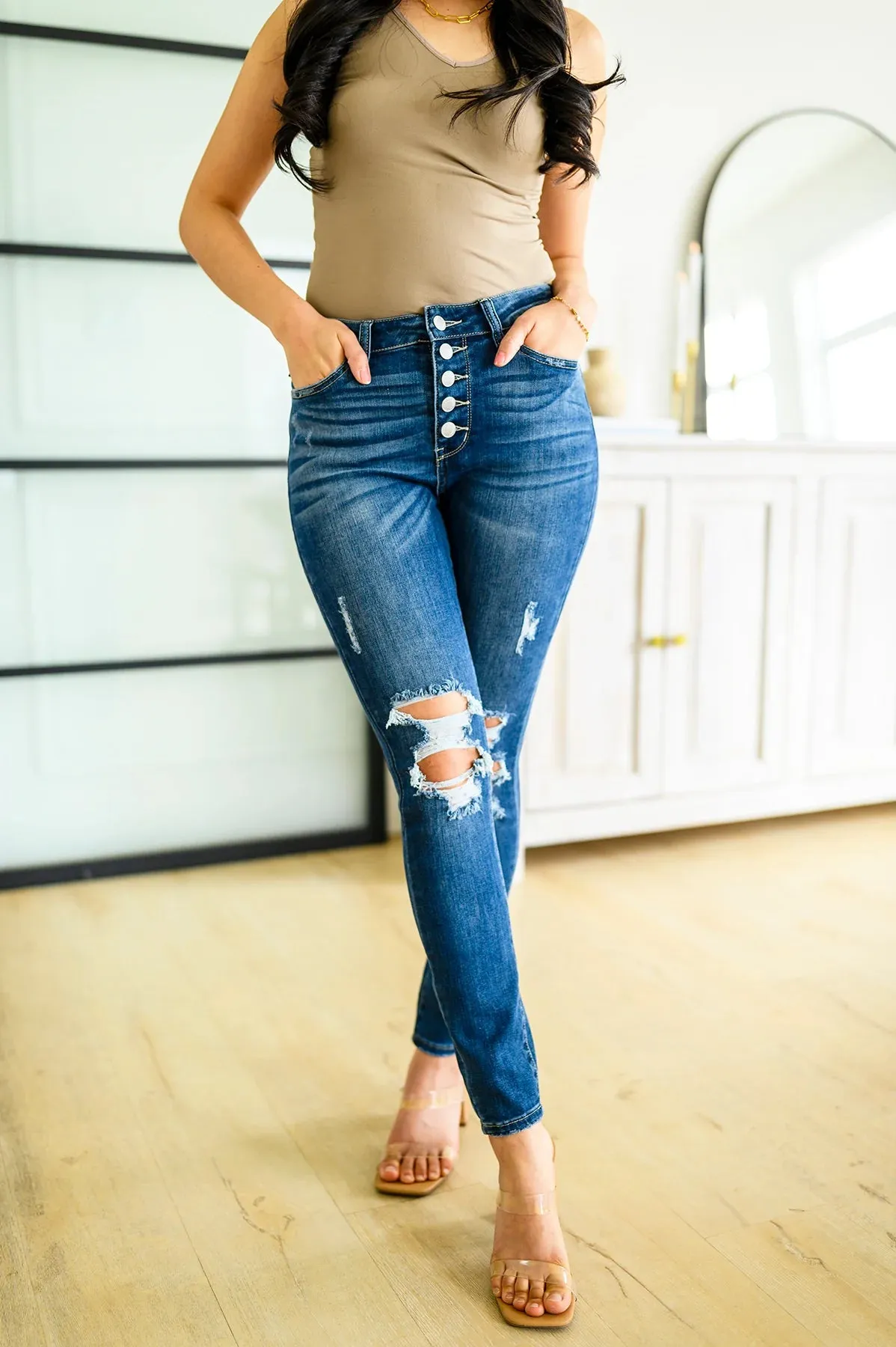 Judy Blue High-Rise Button Fly Cuffed Skinny Jeans