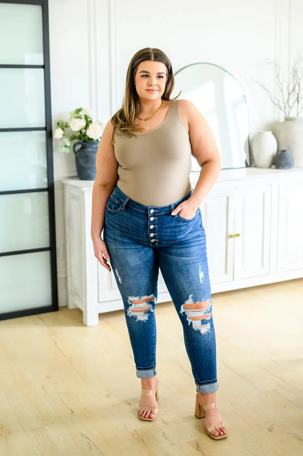 Judy Blue High-Rise Button Fly Cuffed Skinny Jeans