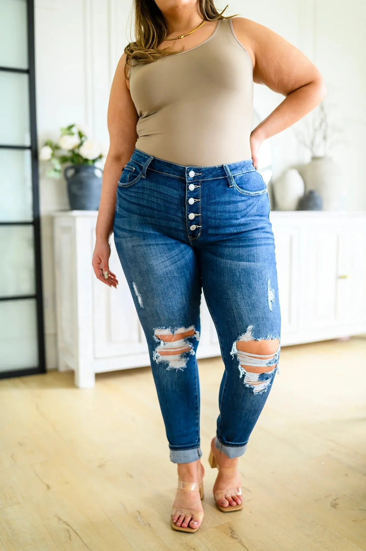Judy Blue High-Rise Button Fly Cuffed Skinny Jeans