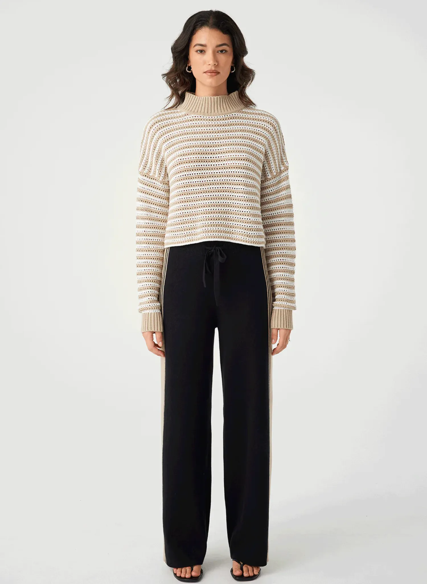 June Cropped Sweater - Cream/Taupe