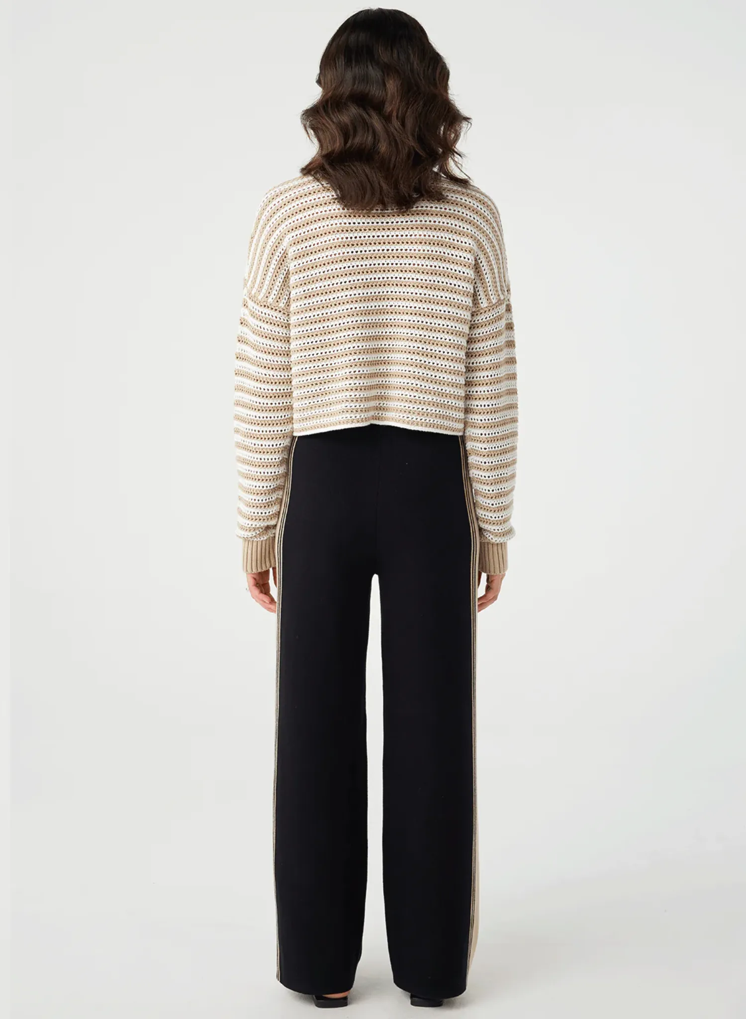 June Cropped Sweater - Cream/Taupe