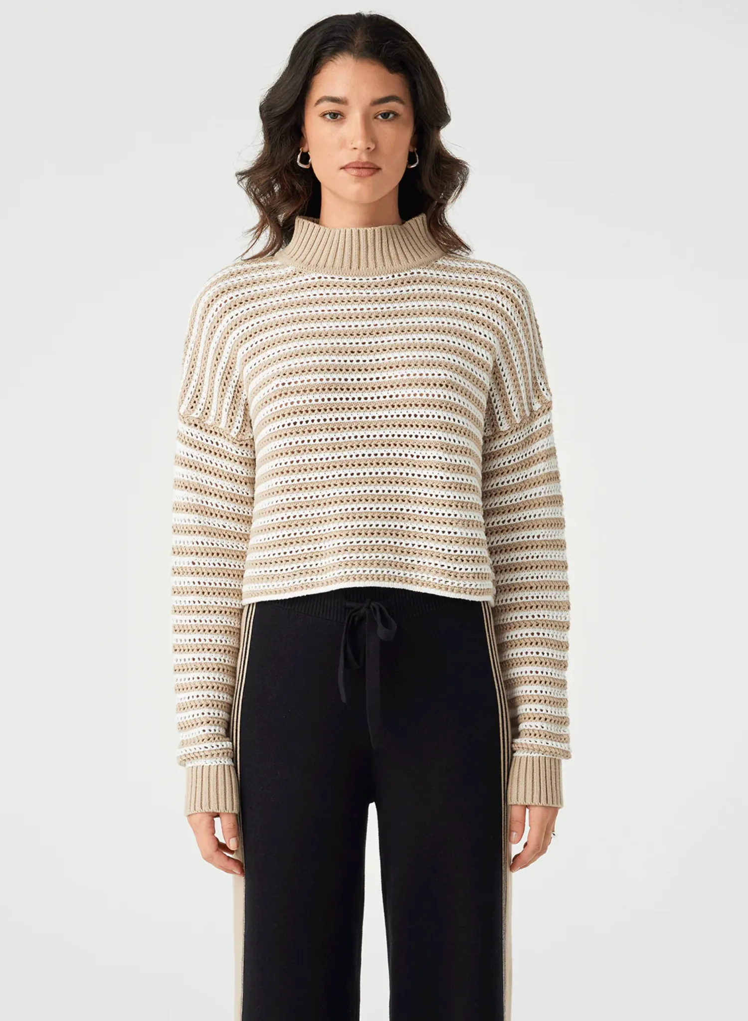 June Cropped Sweater - Cream/Taupe