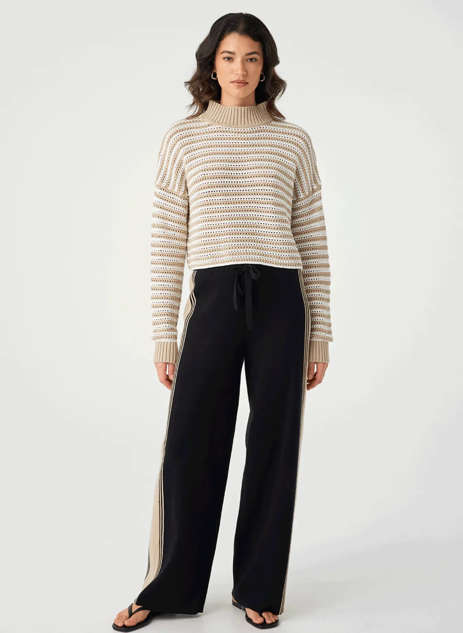 June Cropped Sweater - Cream/Taupe