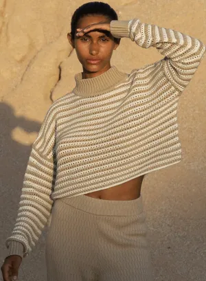 June Cropped Sweater - Cream/Taupe