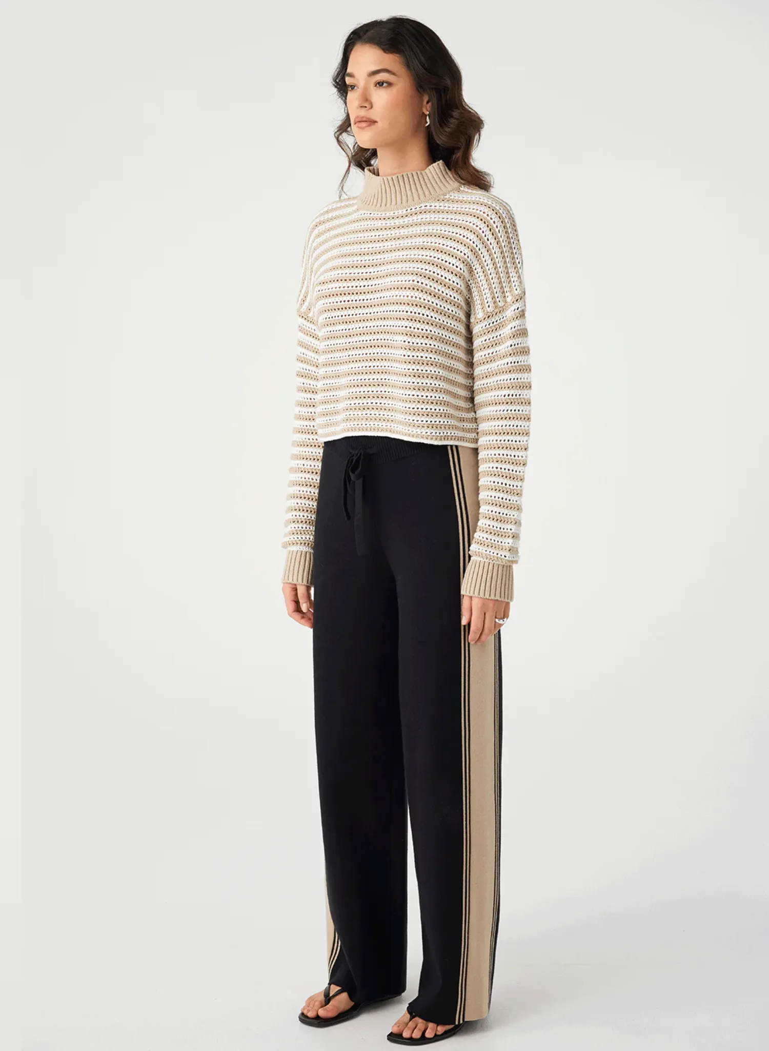 June Cropped Sweater - Cream/Taupe