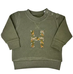 Khaki Green Dino Initial Sweater