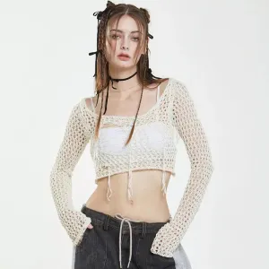 Knitted Hollow-Out Tassel Sweater